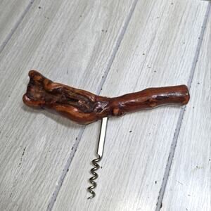 Vtg Handcrafted Root Wood Corkscrew Bottle Opener Driftwood Barware Man Cave